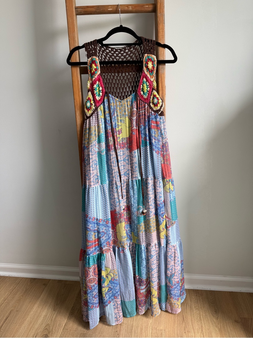 Aratta Silent Journey Patchwork Crochet Boho Maxi Dress – XS